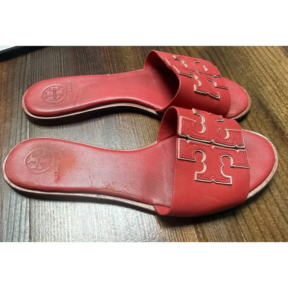 Tory Burch Ines Leather Slide Sandal Red Size 8